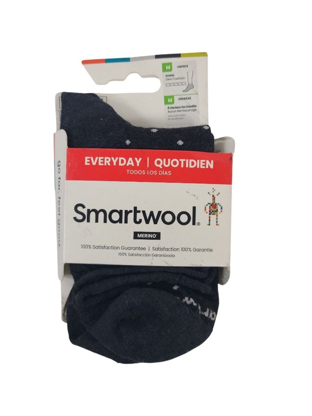 Smartwool Everyday Ankle Socks Merino Wool Blend Charcoal Polka Dot Sz M